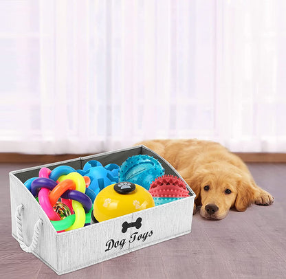 Canvas Pet Toy and Accessory Storage Bin, Basket Chest Organizer - Perfect for Organizing Pet Toys, Blankets, Leashes and Food 0605